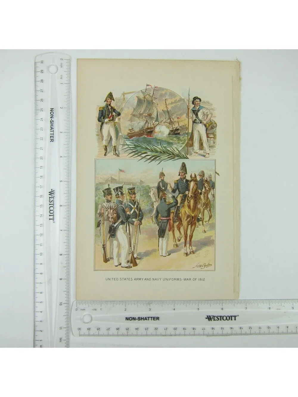 Chromolith Book Plate US Army & Navy Uniforms War of 1812 HA Ogden Antique 1890s